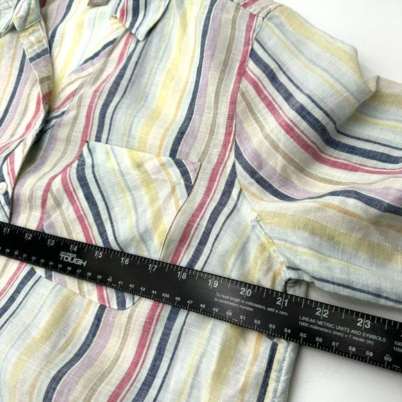 CHICO'S Womens 2 Large Pastel Rainbow Stripe Shirt 100% Linen No Iron 3/4 Sleeve - Picture 7 of 9
